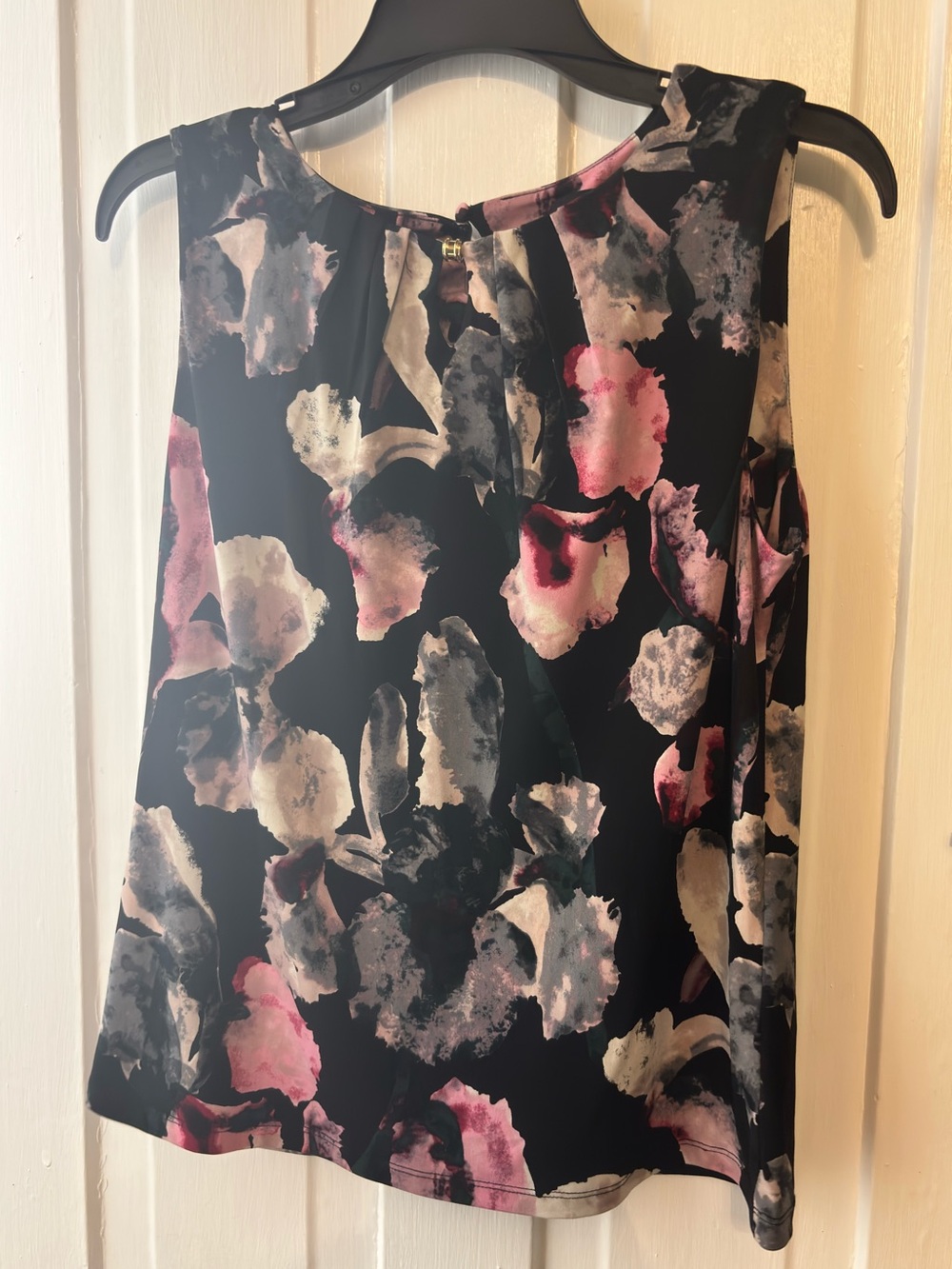 Ivanka Trump Black Floral Sleeveless Blouse with Pink and Gray Accents